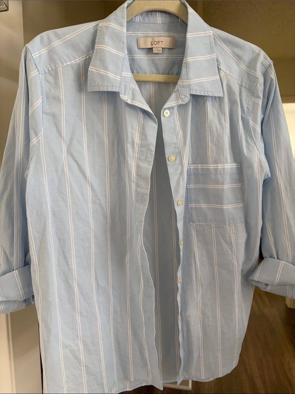 LOFT Light Blue and White Striped Men’s Button-Down Shirt